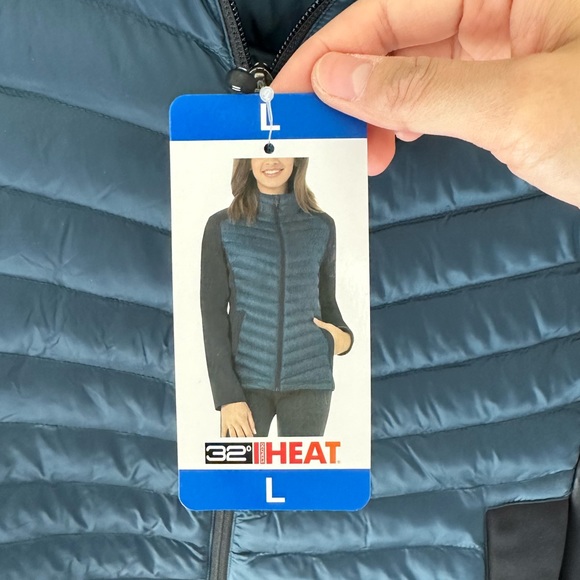 32 Degrees Heat Women’s Blue Puffer Jacket Ribbed Panel Sleeves Lightweight - Picture 4 of 7